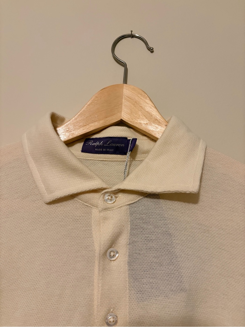 Ralph Lauren Cashmere Men's Ivory Knit Polo Shirt